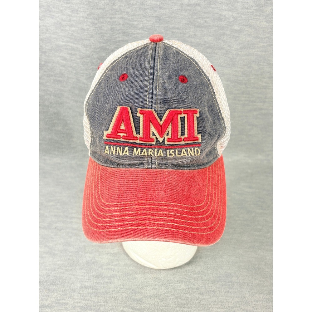 Anna Maria Island AMI FL Trucker Hat Mens OSFM Red Blue Snapback Baseball Cap